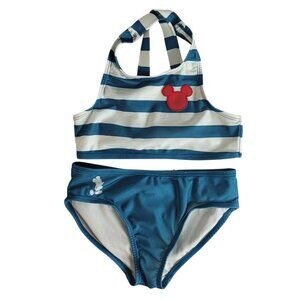 2/$15 Disney Junk Food Girls Two Piece Swimsuit Green Cream Small Strappy Stripe